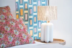 Lampe en bois crème et abat-jour en laine bouclé 57cm Charlotte - Cosin Paris