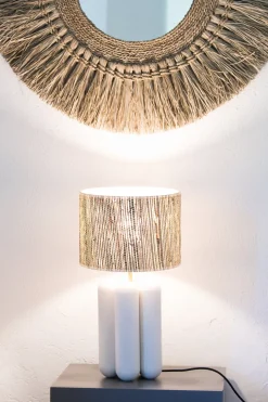 Lampe en bois crème et abat-jour en laine bouclé 57cm Charlotte - Cosin Paris