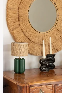 Lampe en bois vert et abat-jour en laine bouclé 32cm Charlotte - Cosin Paris