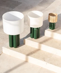 Lampe en bois vert et abat-jour en laine bouclé 32cm Charlotte - Cosin Paris