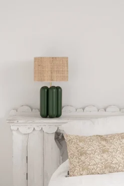 Lampe en bois vert et abat-jour en laine bouclé 57cm Charlotte - Cosin Paris