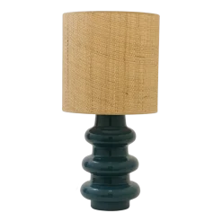 Lampe en céramique bleu et abat-jour en raphia Luzia - The Cool Republic