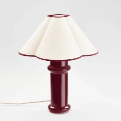 Lampe en céramique rouge porto brilant et abat-jour en coton Heath - Tala