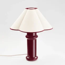 Lampe en céramique rouge porto brilant et abat-jour en coton Heath - Tala