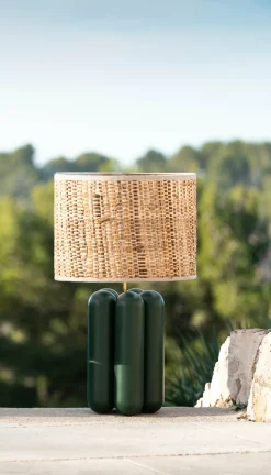 Lampe en hêtre vert et abat-jour en coton 23 x 40 cm Charlotte - Cosin Paris