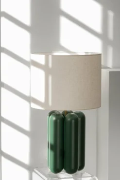 Lampe en hêtre vert et abat-jour en lin 18 x 30 cm Charlotte - Cosin Paris
