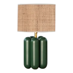 Lampe en hêtre vert et abat-jour en raphia 18 x 30 cm Charlotte - Cosin Paris