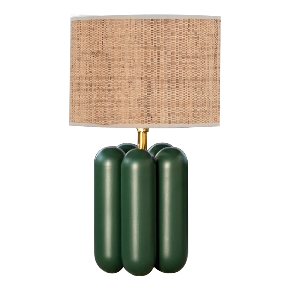 Lampe en hêtre vert et abat-jour en raphia 18 x 30 cm Charlotte - Cosin Paris