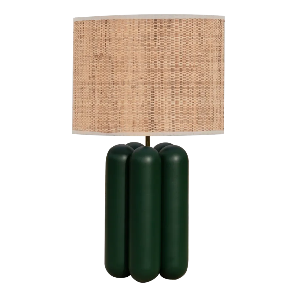 Lampe en hêtre vert et abat-jour en raphia 23 x 40 cm Charlotte - Cosin Paris