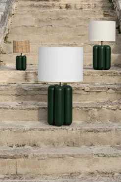 Lampe en hêtre vert et abat-jour en raphia 23 x 40 cm Charlotte - Cosin Paris
