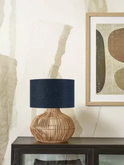 Lampe à poser en rotin avec abat-jour en lin bleu 32x20cm Kalahari - Good & Mojo