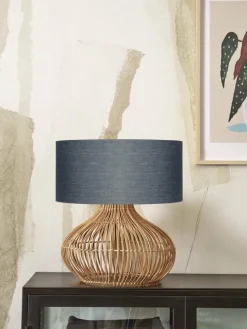 Lampe à poser en rotin avec abat-jour en lin gris 47x23cm Kalahari - Good & Mojo