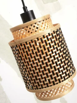 Lampe suspendue avec abat-jour en bambou noir et naturel 18x25 cm Bhoutan - Good & Mojo
