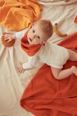 2 Langes en gaze de coton 60 x 60 cm orange abricot Les Petits - The Cool Republic