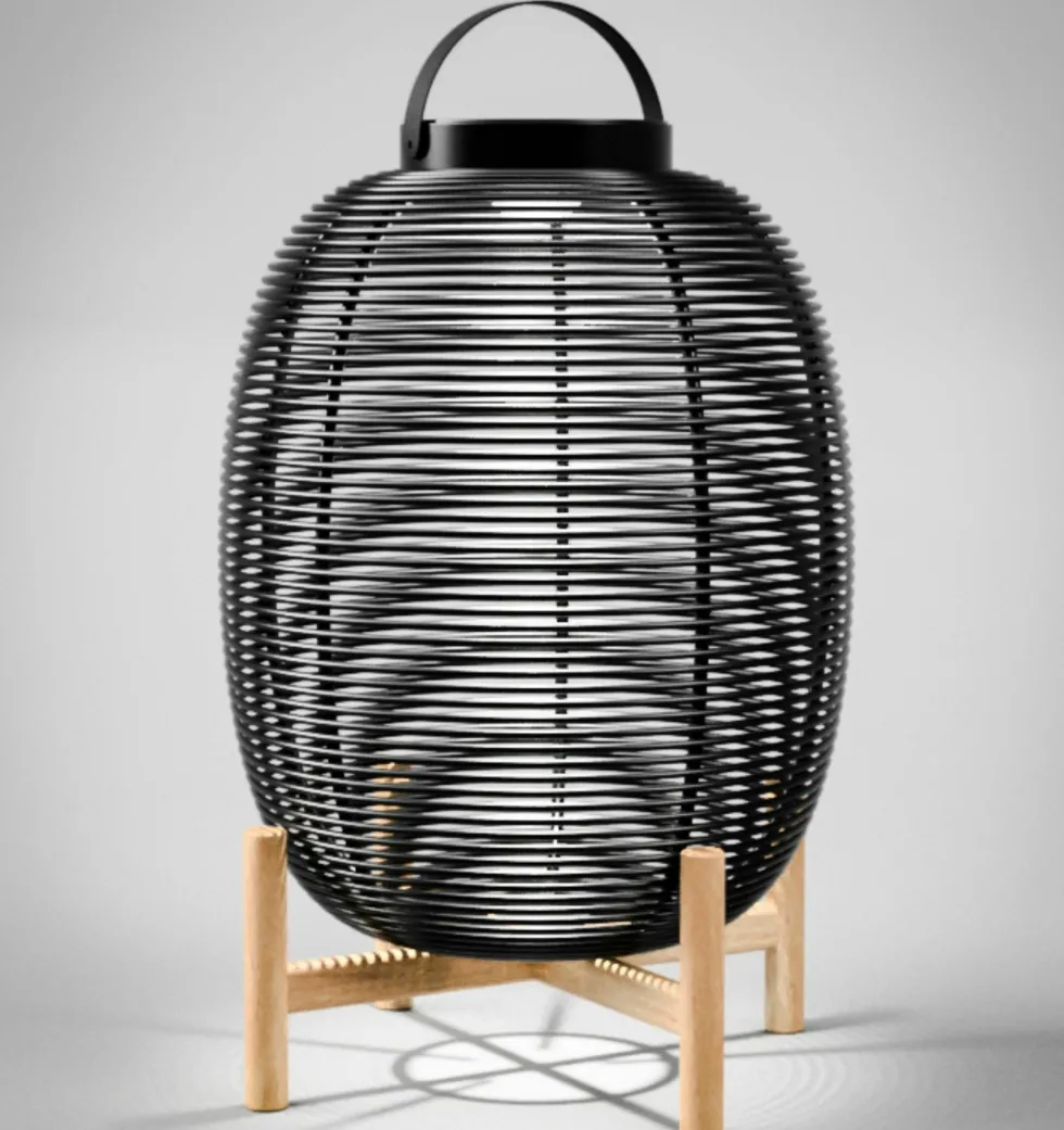 Lanterne d'extérieur noir avec pieds en teck H69 cm Tika - Vincent Sheppard