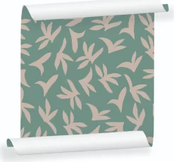 Lé de papier peint beige sur vert Loup - MUES Design