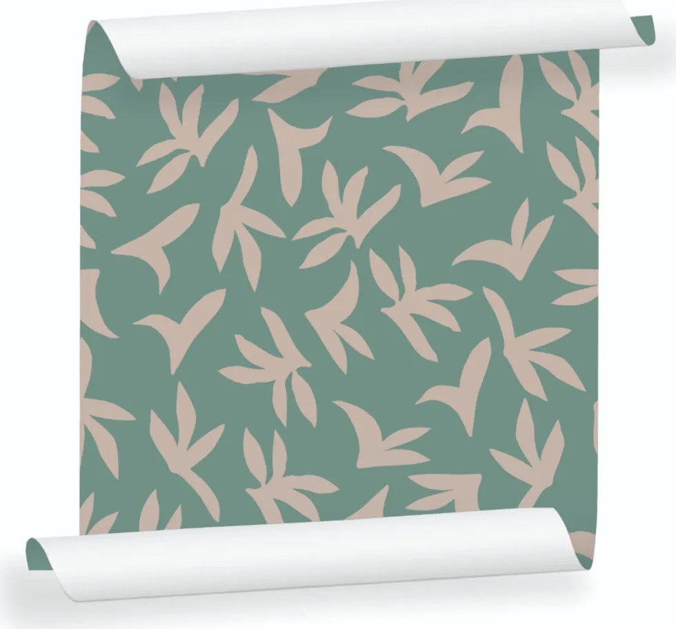 Lé de papier peint beige sur vert Loup - MUES Design