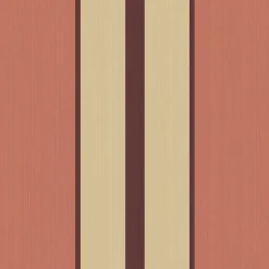 Lé de papier peint Marguerite fond terracotta, rayures ficelle et prune - Mues Design
