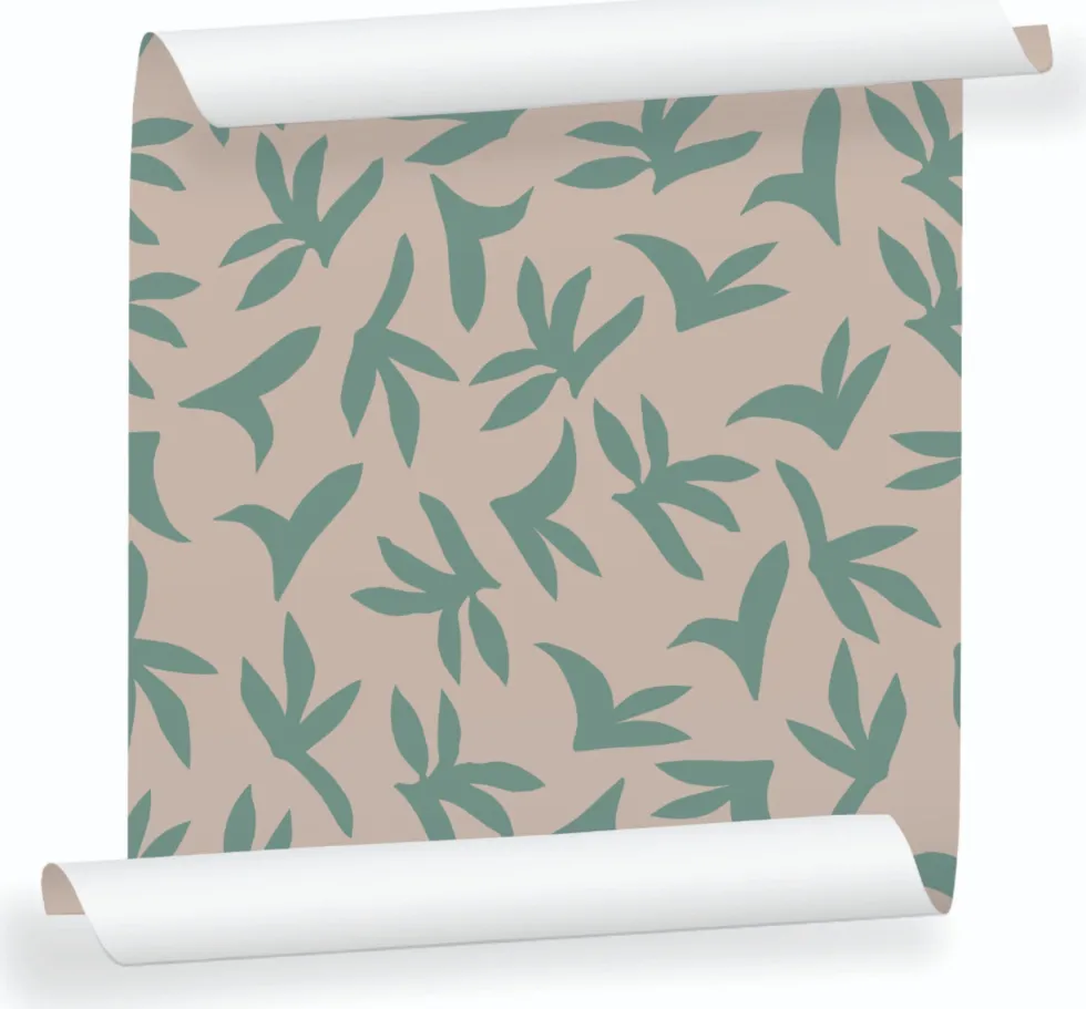 Lé de papier peint vert sur beige Loup - MUES Design