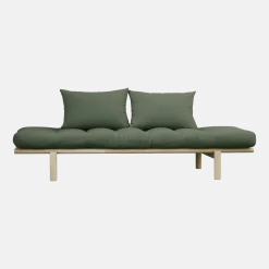 Lit de jour en bois naturel et matelas vert olive Pace - Karup Design