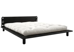 Lit en bois noir avec matelas écru et lampes de chevet 140x200cm Peek Comfort - Karup Design