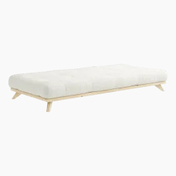 Lit en pin clair et matelas écru 90cm Senza Double latex - Karup Design