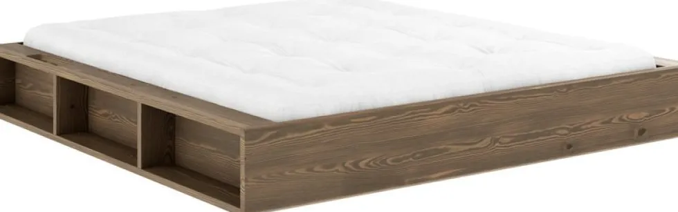 Lit en pin laqué marron foncé et tissu 180 x 200 cm Ziggy - Karup Design