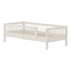 Lit simple avec barrière en pin solide et contreplaqué de bouleau crème 90x200cm Classic - Flexa