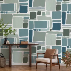 4 lés de papier peint intissé bleu 192x270cm Dédales - Edito