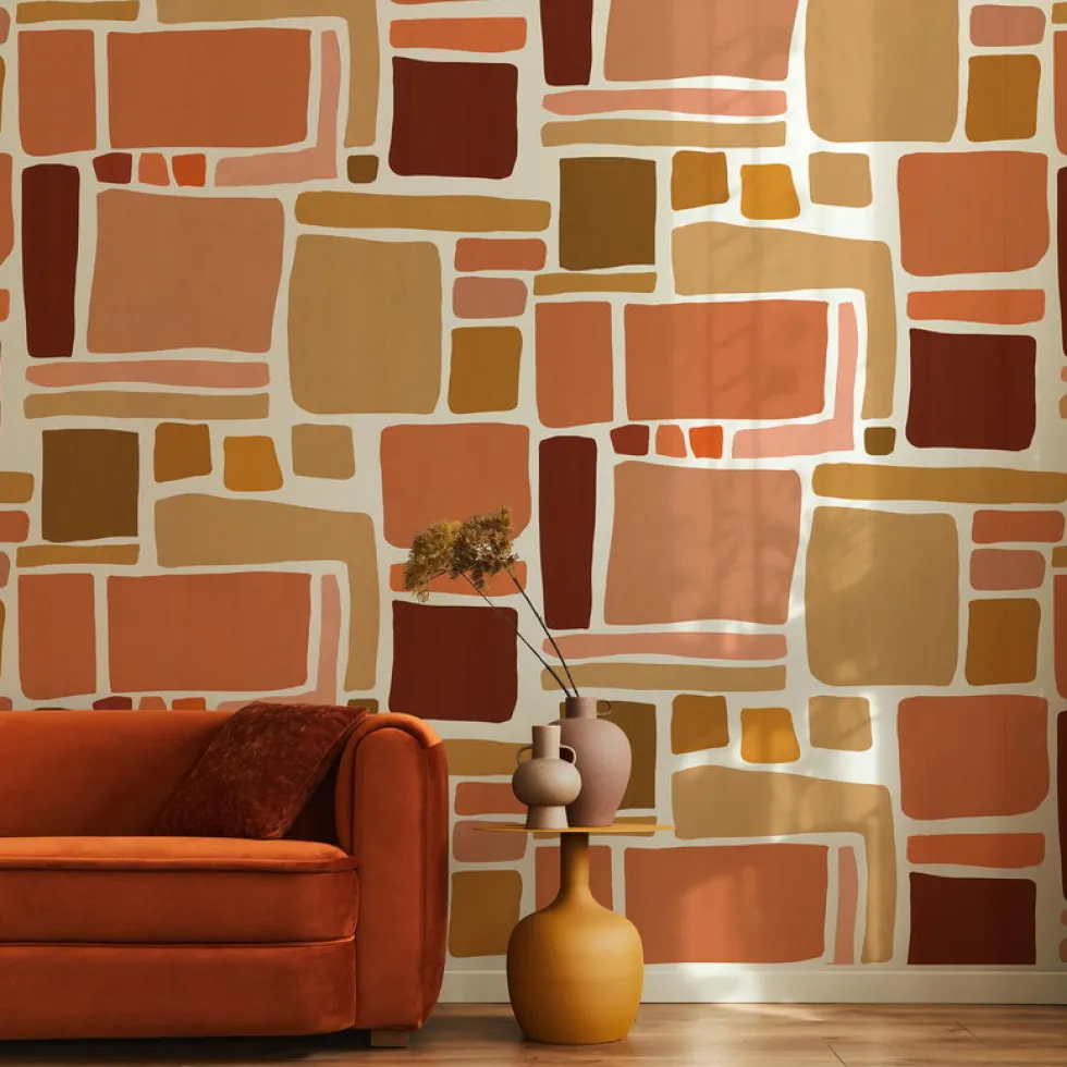 4 lés de papier peint intissé terracotta 192x270cm Dédales - Edito