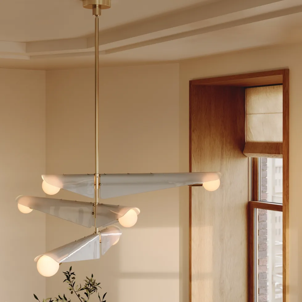 Lustre à 3 niveaux en laiton et verre gris aube Sycamore - Tala