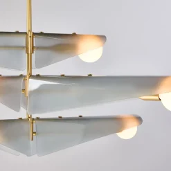 Lustre à 3 niveaux en laiton et verre gris aube Sycamore - Tala