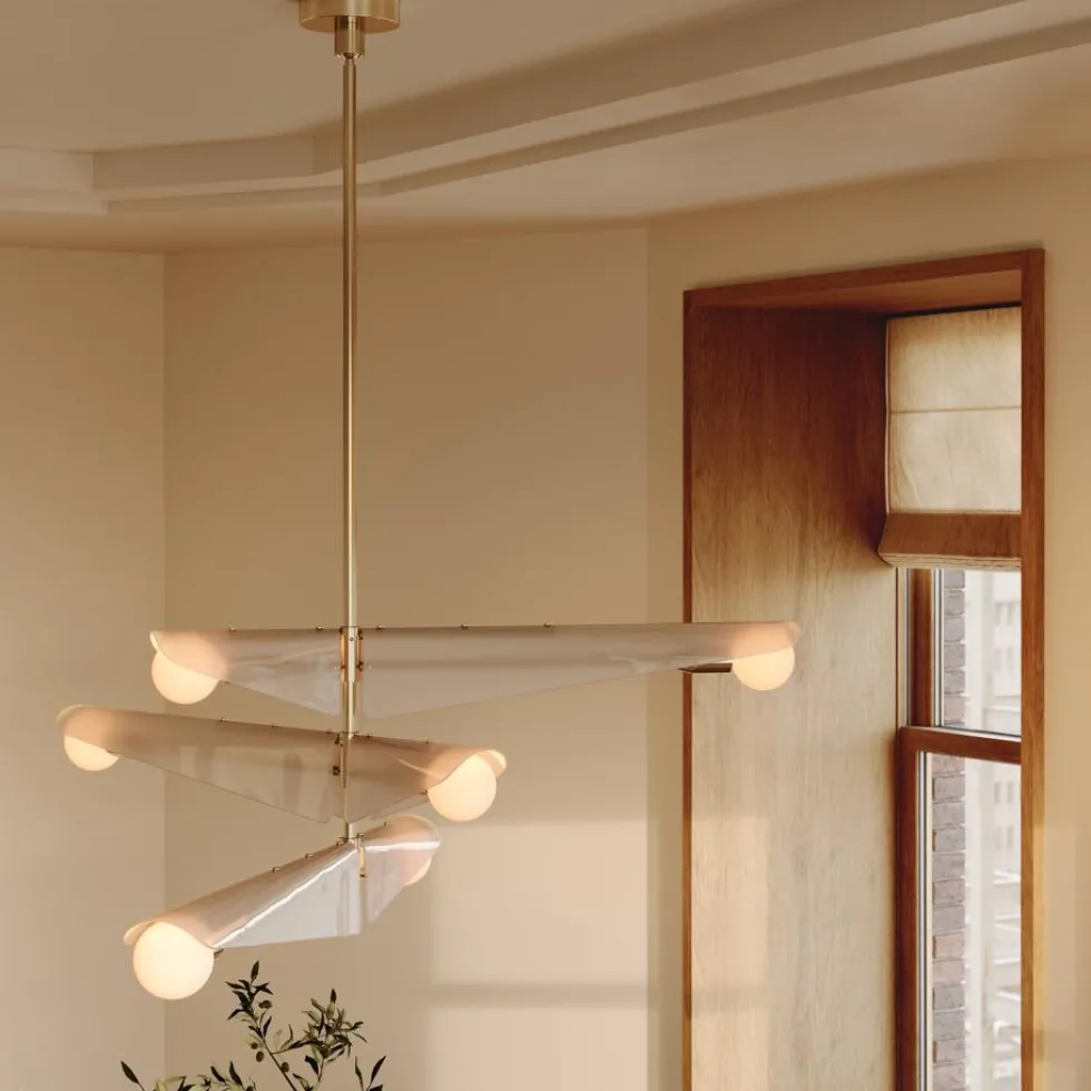 Lustre à 3 niveaux en laiton et verre gris aube Sycamore - Tala