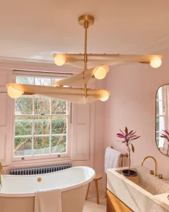 Lustre à 3 niveaux en laiton et verre rose crépuscule Sycamore - Tala