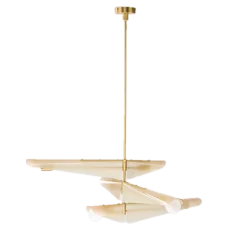 Lustre à 3 niveaux en laiton et verre rose crépuscule Sycamore - Tala