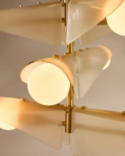 Lustre à 5 niveaux en laiton et verre rose crépuscule Sycamore - Tala