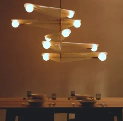 Lustre à 5 niveaux en laiton et verre rose crépuscule Sycamore - Tala