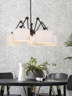 Lustre rond 5 branches ajustables en fer blanc 120cm Amsterdam - It's about Romi
