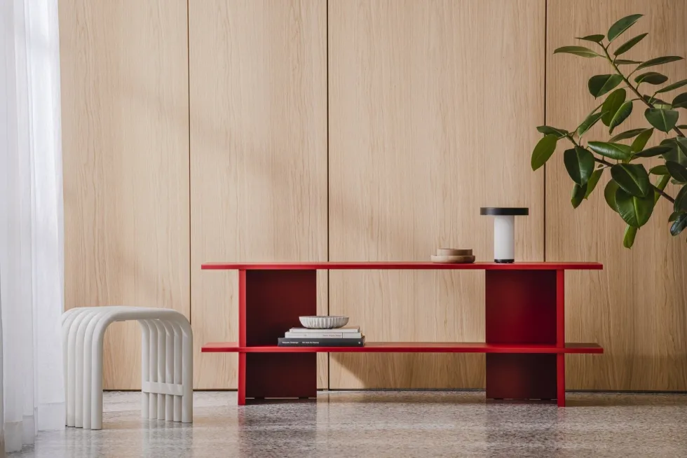 Meuble de rangement en acier rouge tomate 160cm Hes - noo.ma