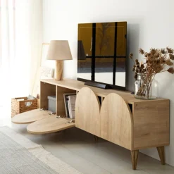 Meuble en bois beige avec pieds 180x35x50cm Mesta - Home Design