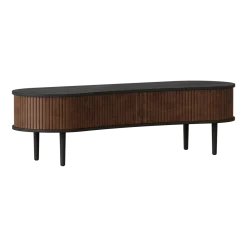 Meuble télévision en chêne noir et cuir marron 40 x 140 cm Audacious - UMAGE