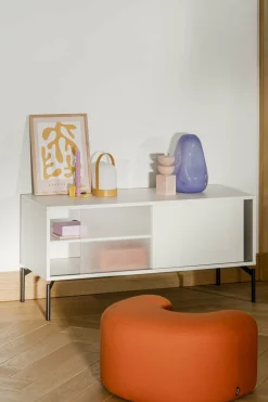Meuble TV en acier gris amande Met Mini - noo.ma