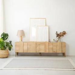 Meuble tv en bois beige avec pieds 180x35x50cm New Line - Home Design