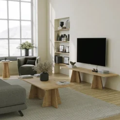 Meuble tv en bois beige 42x180x40cm Mushroom - Home Design