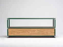 Meuble TV en bois et acier vert 130x50x53cm - Custom Form