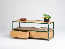 Meuble TV en bois et acier vert 130x50x53cm - Custom Form