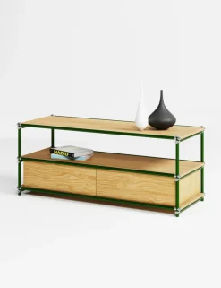 Meuble TV en bois et acier vert 130x50x53cm - Custom Form