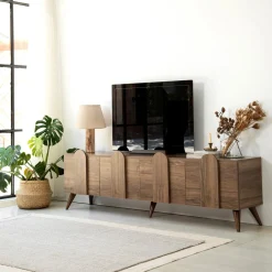 Meuble tv en bois marron avec pieds 180x35x50cm New Line - Home Design