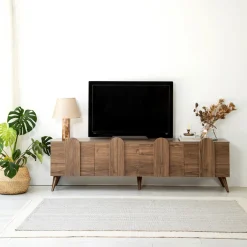Meuble tv en bois marron avec pieds 180x35x50cm New Line - Home Design