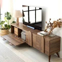 Meuble tv en bois marron avec pieds 180x35x50cm New Line - Home Design